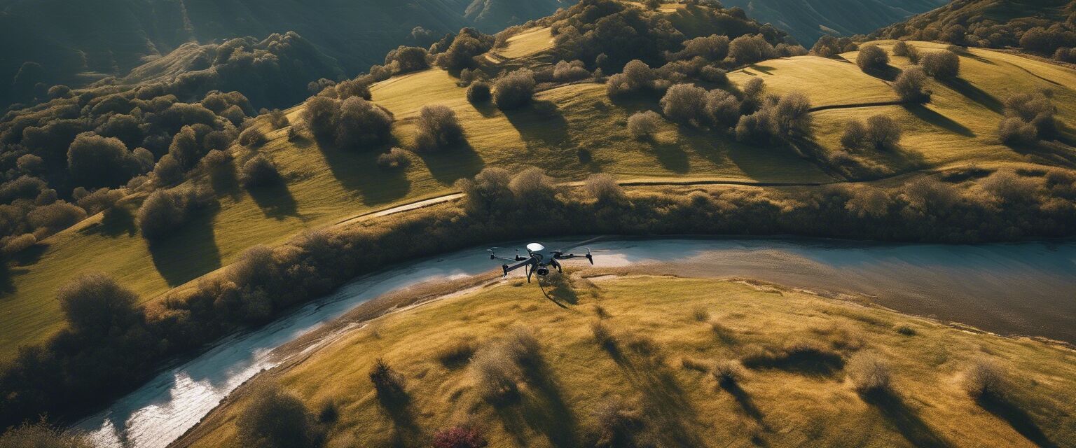 Drone camera in use capturing landscape