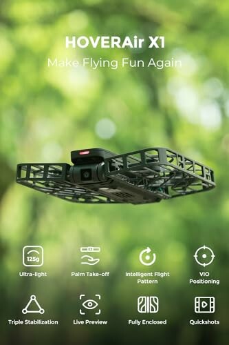 HOVERAir X1 drone with features listed.